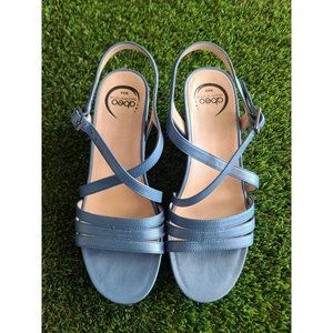 Abeo Bio System Women's Blue Sandals Ankle Strap Designer Wedge Heels Sz 8
